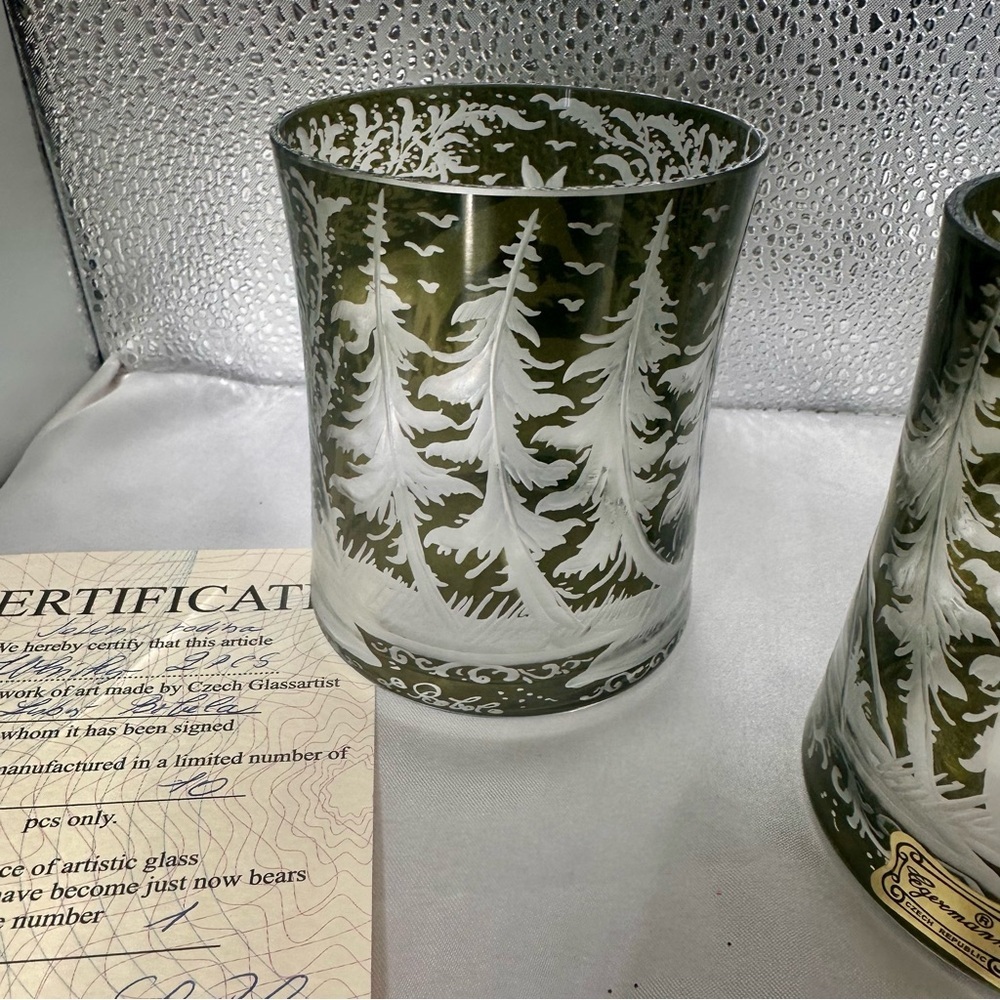 Egermann Czech Art Glass Deer Whiskey Glasses Limited Edition 1 of 10 COA - Picture 9 of 14
